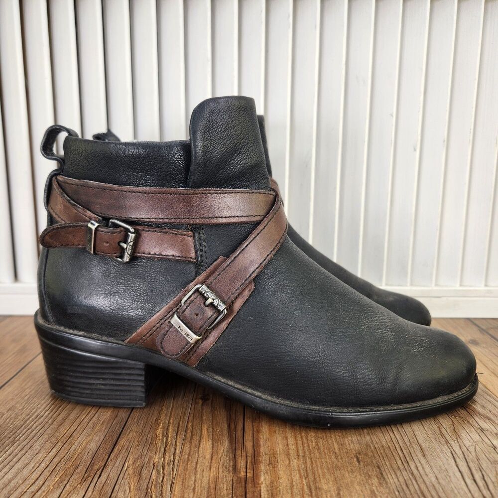 Bussola Antwerpen Alessia Womens Size 6.5 EU 37 Black Coffee Straps Ankle Boots